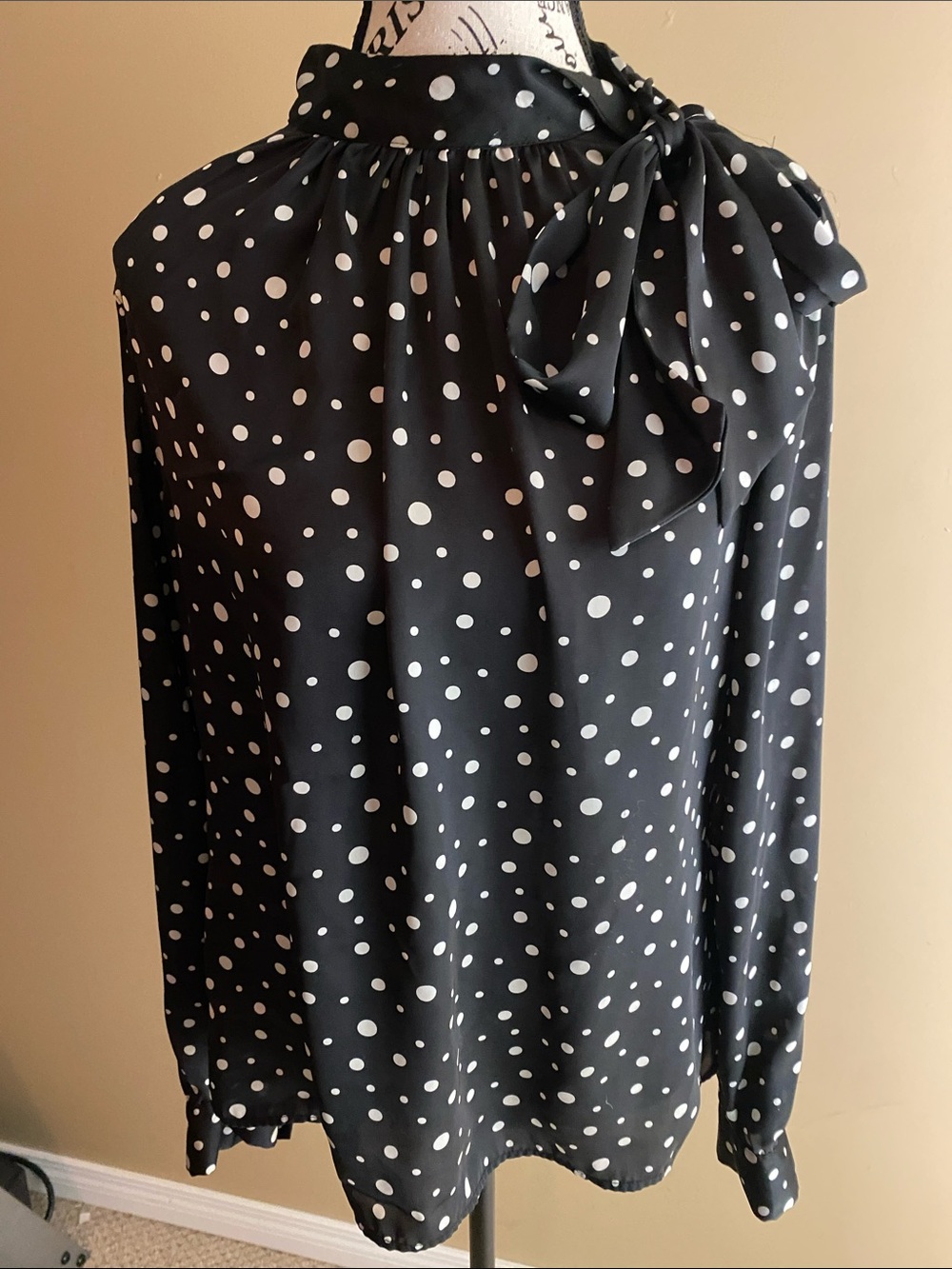 Merona Black and White Polka Dot Tie-Neck Blouse